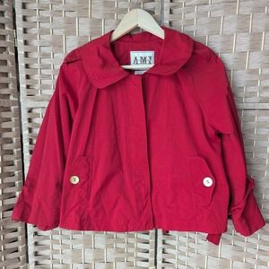 VTG Y2K AMI Cherry Red Cropped Utility Jacket Women's Sz‎ L Adjustable Waist